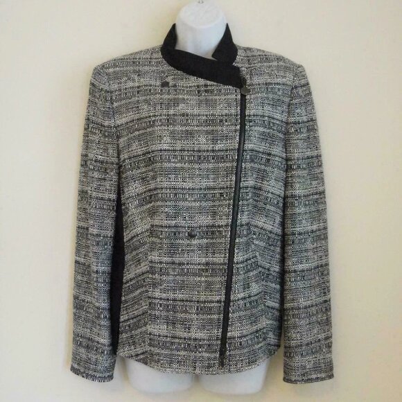 NWT AKRIS Black Cotton Wool Tweed Zipper Front Jacket 16 - Picture 1 of 7